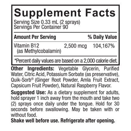 Methyl B12 2500 mcg Spray – Raspberry – 30 ml