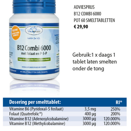 Vitakruid Vitamine B12 Combi  met folaat & P5P 60 smelt tabletten