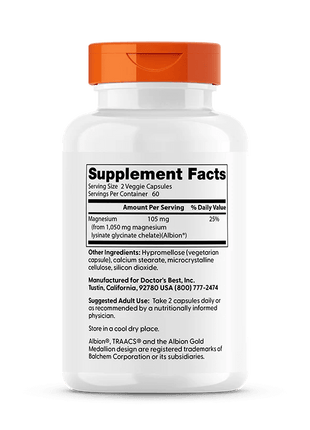 High Absorption Magnesium – 105 mg per dosering - 120 Capsules - Doctors Best - SuperfoodShop