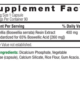 Boswellia Standardized 400mg – 90 Vegan Capsules