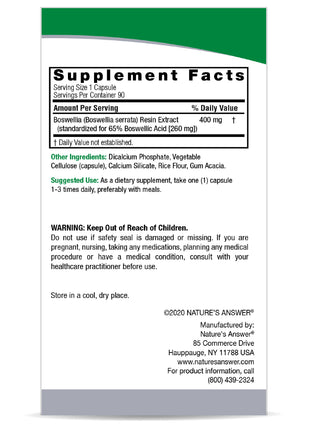 Boswellia Standardized 400mg – 90 Vegan Capsules