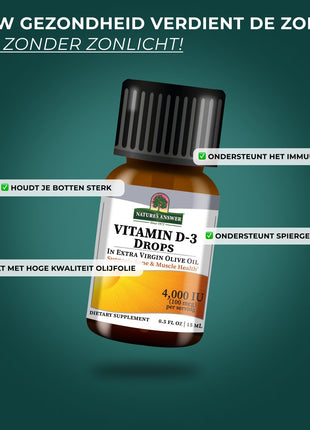 Vitamine D3 4000 IU – Druppels met Olijfolie (300 doseringen / 50 ml)